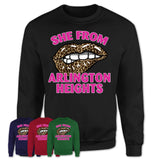 She From Arlington Heights Illinois Gift Cheetah Leopard Sexy Lips Shirt