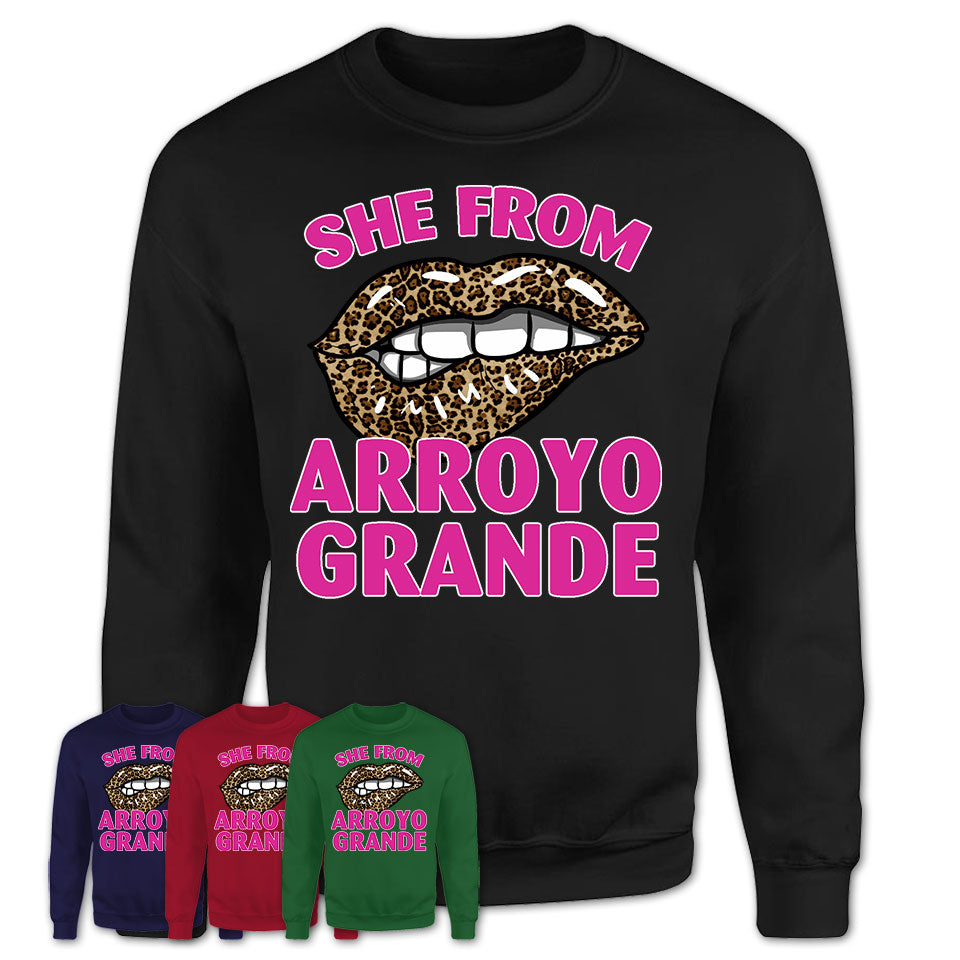 She From Arroyo Grande California Gift Cheetah Leopard Sexy Lips Shirt