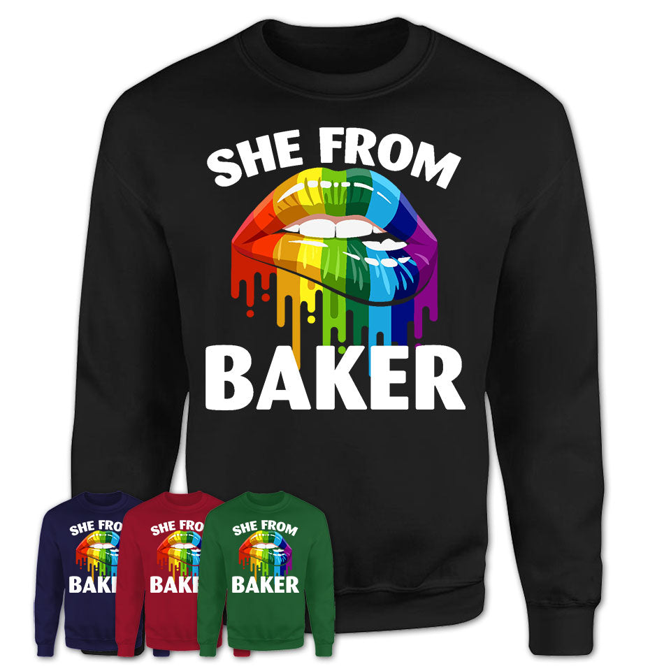 She From Baker Louisiana T-Shirt LGBT Pride Sexy Lips Gift Shirt