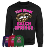 She From Balch Springs Texas Gift Cheetah Leopard Sexy Lips Shirt
