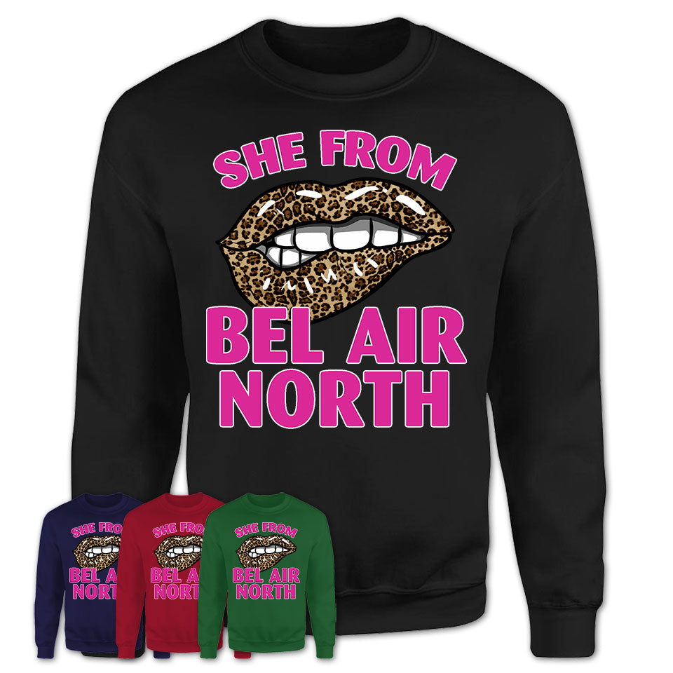 She From Bel Air North Maryland Gift Cheetah Leopard Sexy Lips Shirt