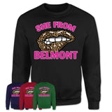 She From Belmont California Gift Cheetah Leopard Sexy Lips Shirt