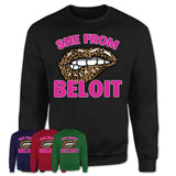 She From Beloit Wisconsin Gift Cheetah Leopard Sexy Lips Shirt
