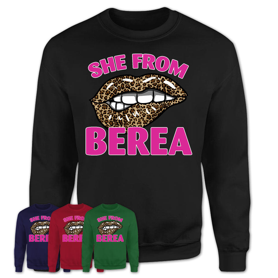 She From Berea Ohio Gift Cheetah Leopard Sexy Lips Shirt