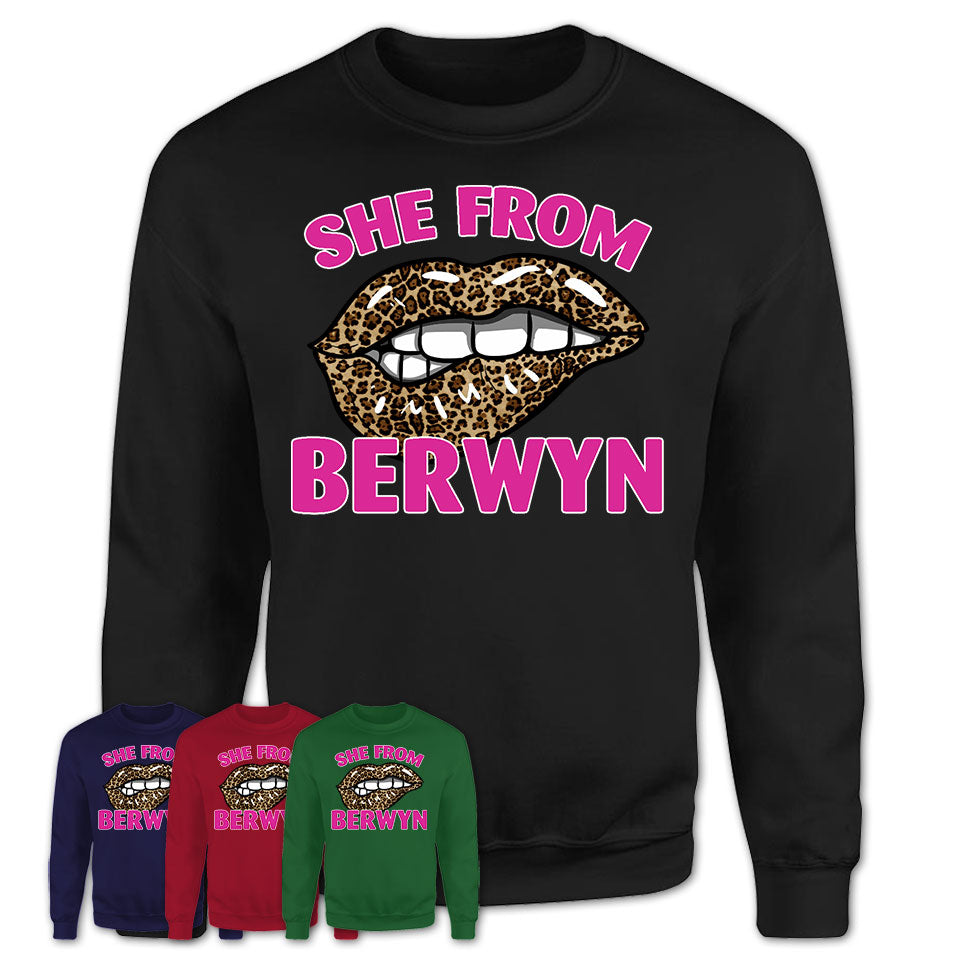 She From Berwyn Illinois Gift Cheetah Leopard Sexy Lips Shirt