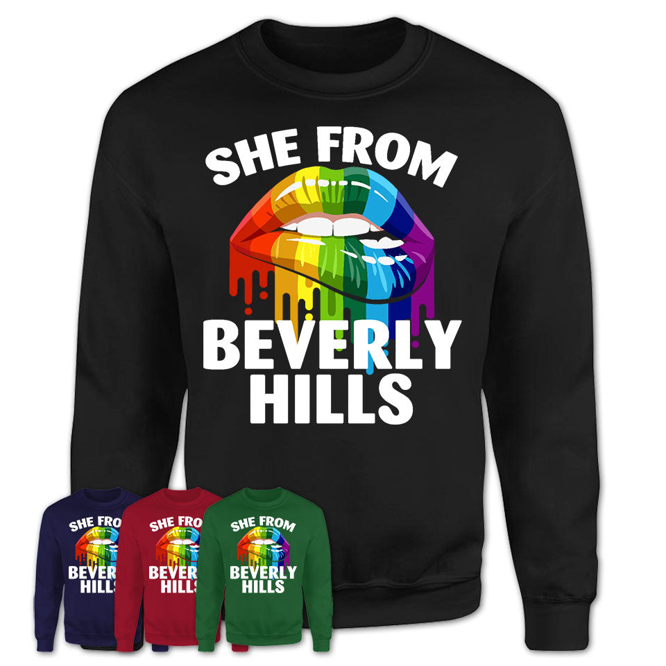 She From Beverly Hills California T-Shirt LGBT Pride Sexy Lips Gift Shirt