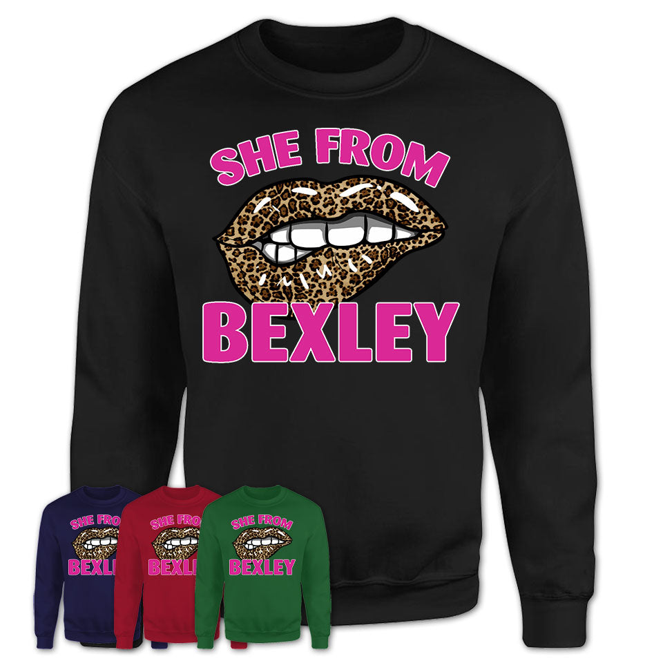 She From Bexley Ohio Gift Cheetah Leopard Sexy Lips Shirt