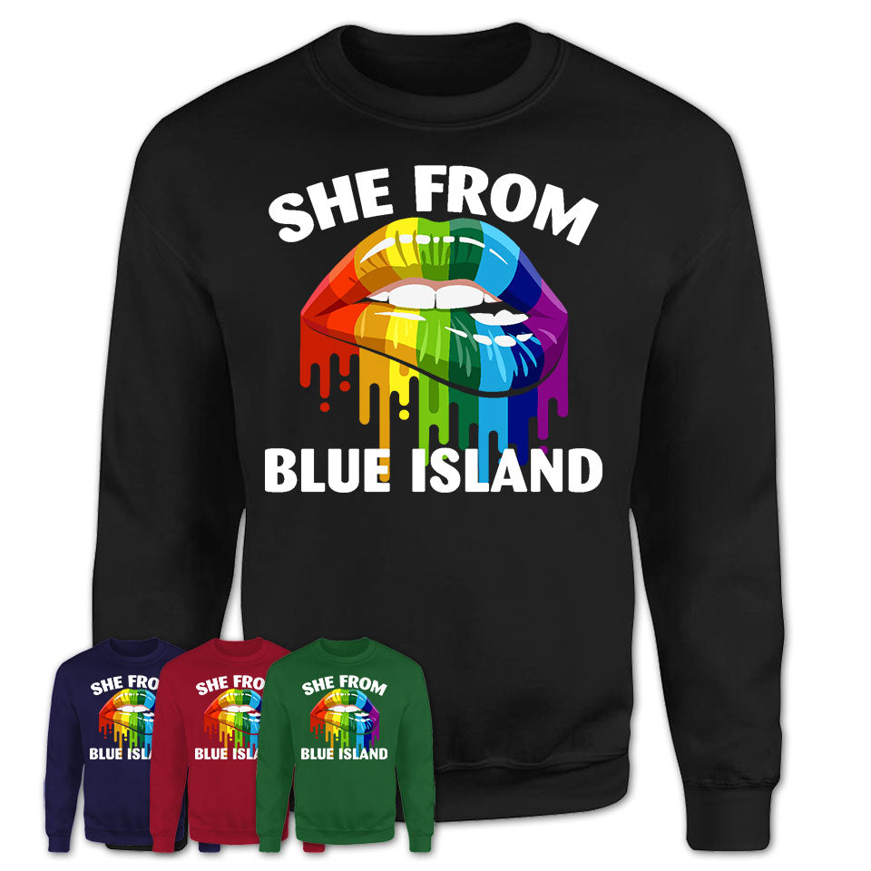 She From Blue Island Illinois T-Shirt LGBT Pride Sexy Lips Gift Shirt