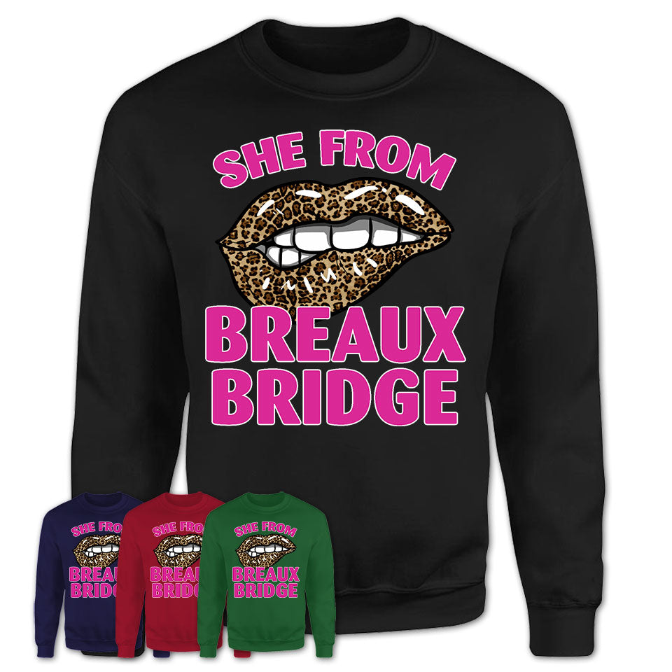 She From Breaux Bridge Louisiana Gift Cheetah Leopard Sexy Lips Shirt