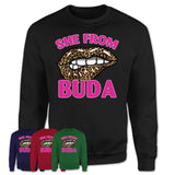 She From Buda Texas Gift Cheetah Leopard Sexy Lips Shirt
