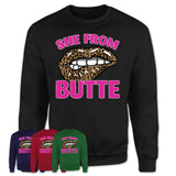 She From Butte Montana Gift Cheetah Leopard Sexy Lips Shirt