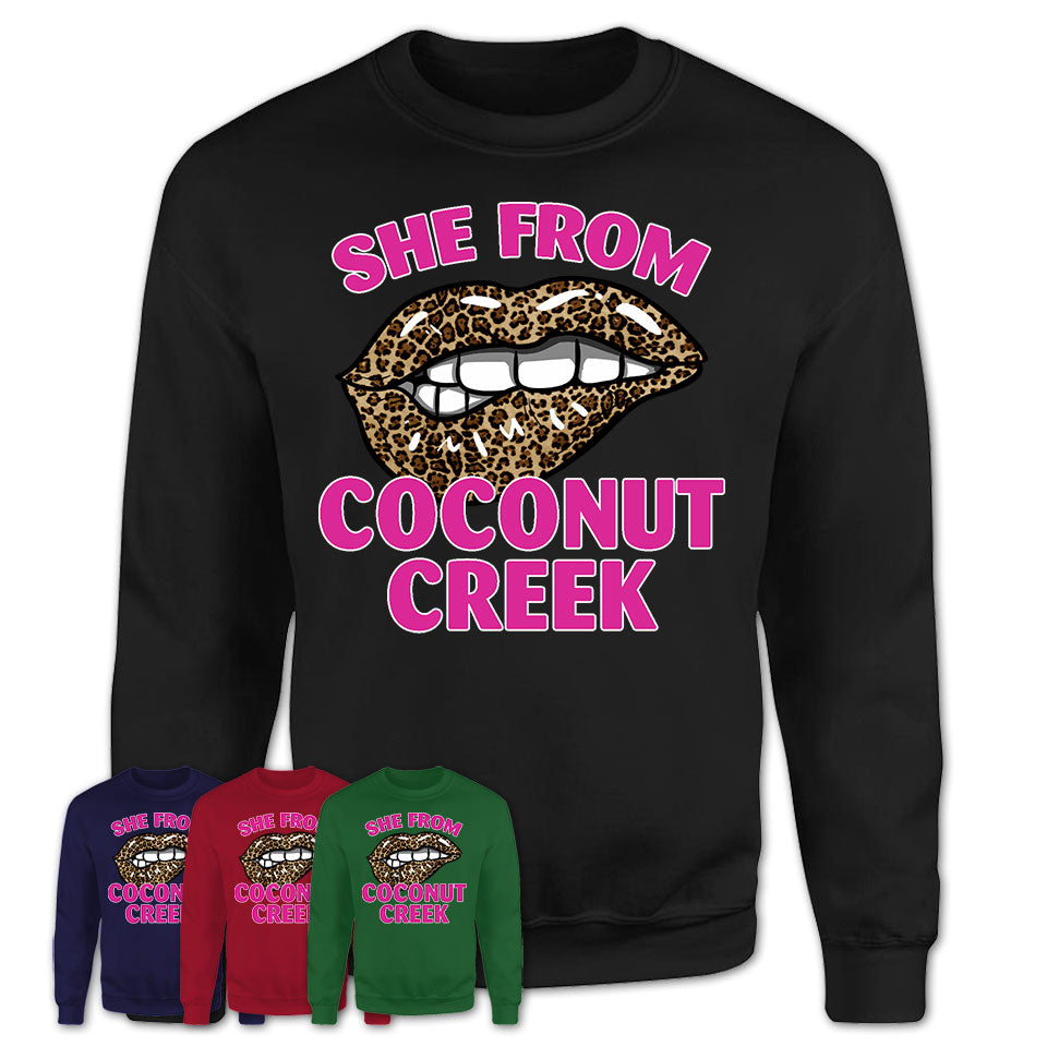 She From Coconut Creek Florida Gift Cheetah Leopard Sexy Lips Shirt