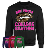She From College Station Texas Gift Cheetah Leopard Sexy Lips Shirt