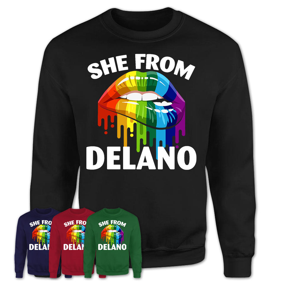 She From Delano California T-Shirt LGBT Pride Sexy Lips Gift Shirt