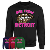 She From Detroit Michigan Gift Cheetah Leopard Sexy Lips Shirt