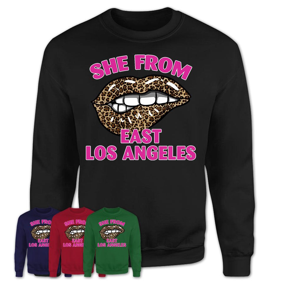 She From East Los Angeles California Gift Cheetah Leopard Sexy Lips Shirt