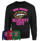 She From Ellicott City Maryland Gift Cheetah Leopard Sexy Lips Shirt