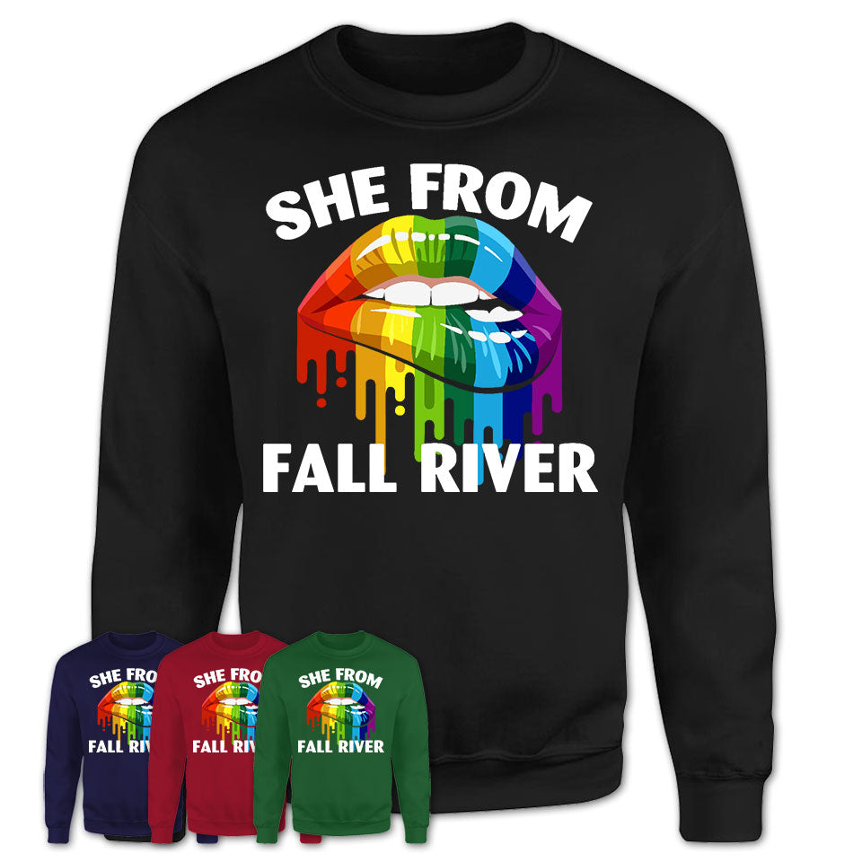 She From Fall River Massachusetts T-Shirt LGBT Pride Sexy Lips Gift Shirt