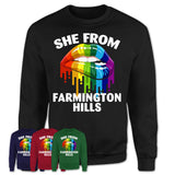 She From Farmington Hills Michigan T-Shirt LGBT Pride Sexy Lips Gift Shirt