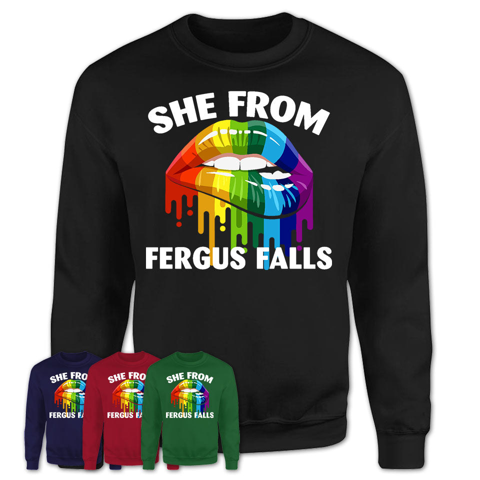 She From Fergus Falls Minnesota T-Shirt LGBT Pride Sexy Lips Gift Shirt