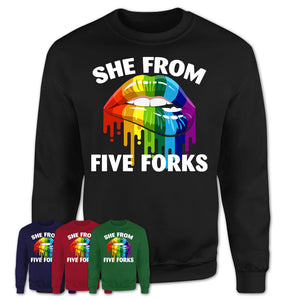 She From Five Forks South Carolina T-Shirt LGBT Pride Sexy Lips Gift Shirt