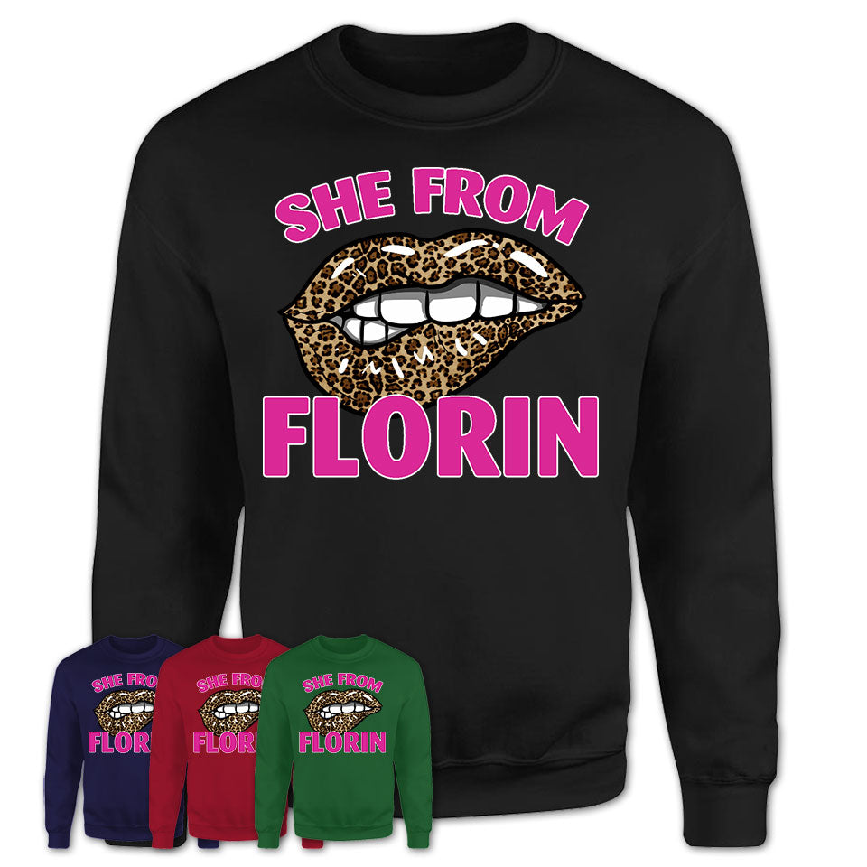 She From Florin California Gift Cheetah Leopard Sexy Lips Shirt