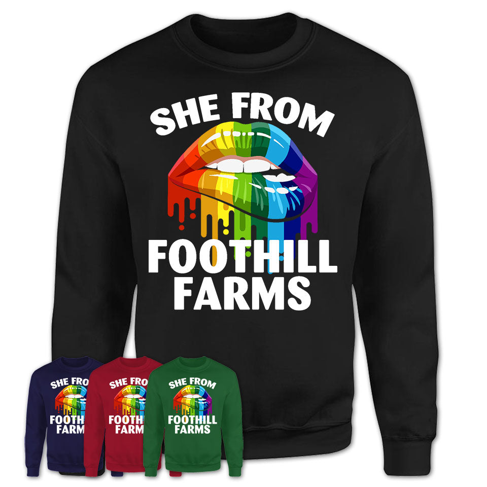 She From Foothill Farms California T-Shirt LGBT Pride Sexy Lips Gift Shirt