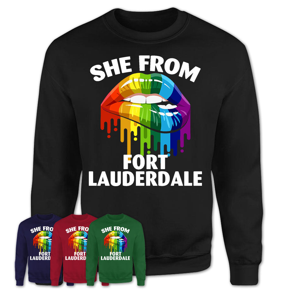 She From Fort Lauderdale Florida T-Shirt LGBT Pride Sexy Lips Gift Shirt