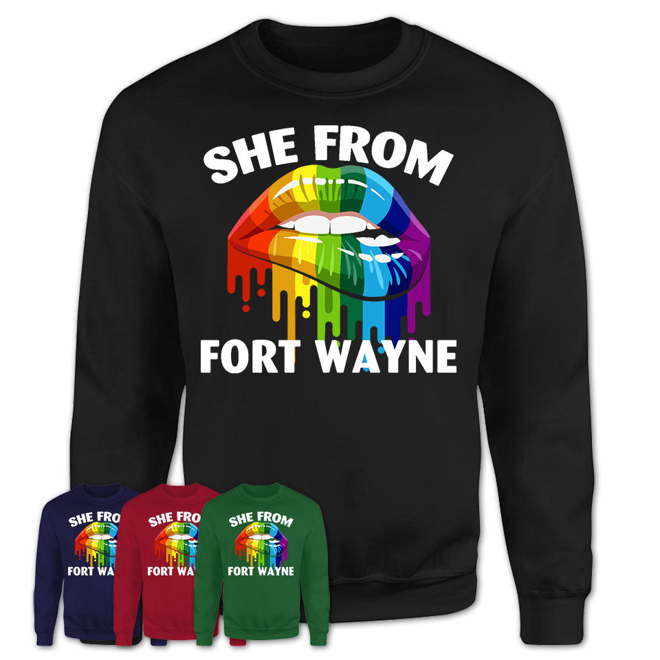 She From Fort Wayne Indiana T-Shirt LGBT Pride Sexy Lips Gift Shirt