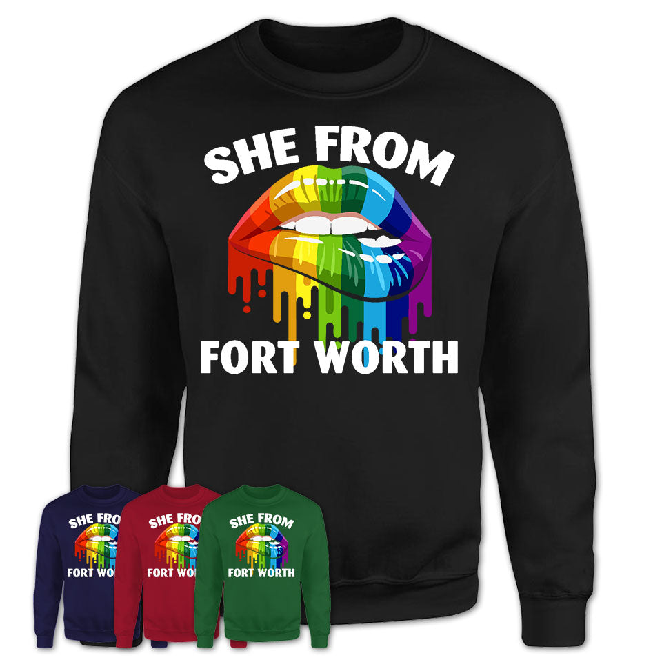 She From Fort Worth Texas T-Shirt LGBT Pride Sexy Lips Gift Shirt