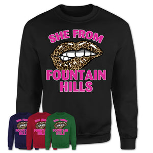 She From Fountain Hills Arizona Gift Cheetah Leopard Sexy Lips Shirt