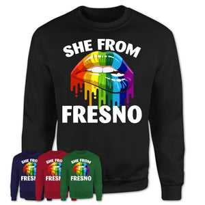 She From Fresno California T-Shirt LGBT Pride Sexy Lips Gift Shirt