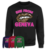 She From Geneva New York Gift Cheetah Leopard Sexy Lips Shirt