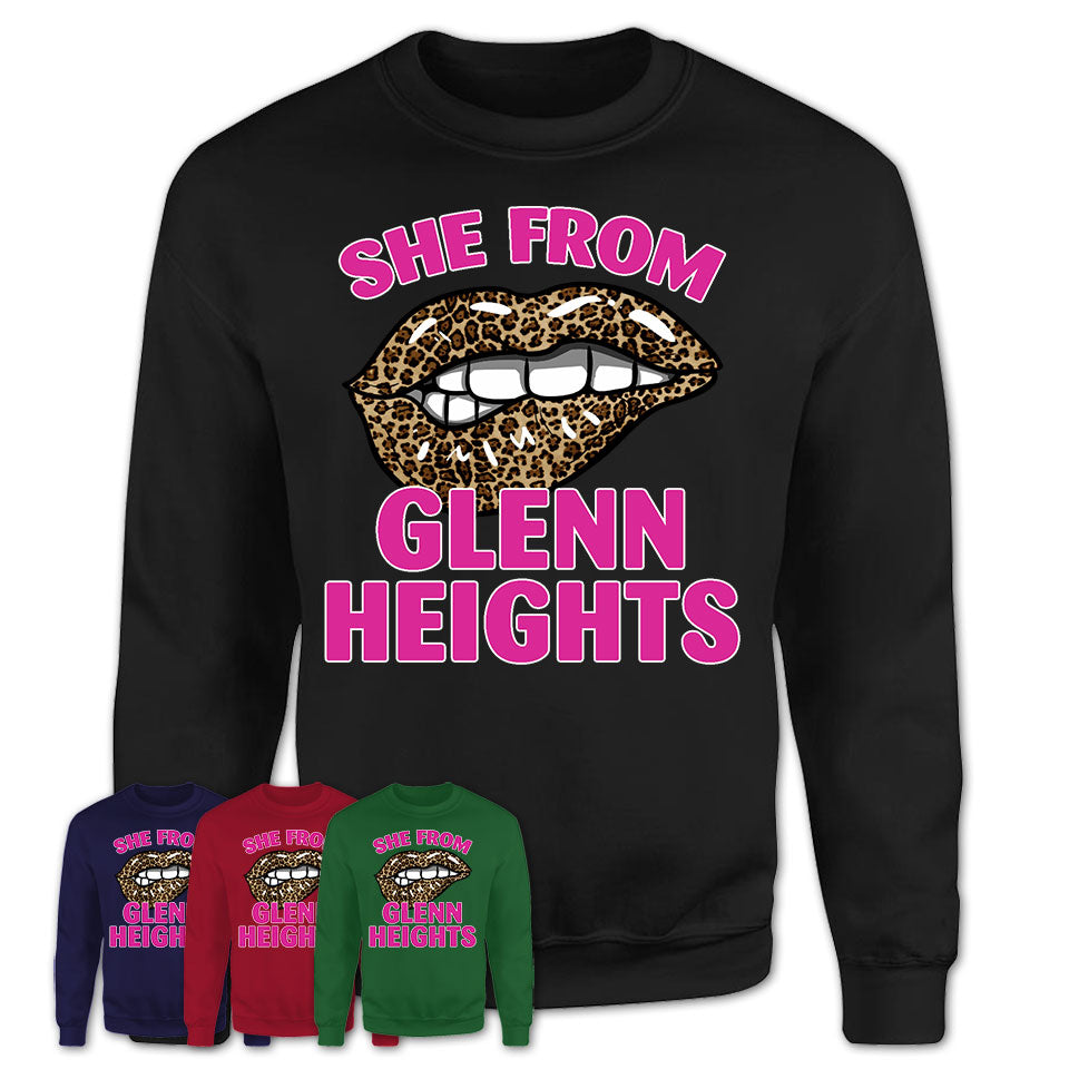 She From Glenn Heights Texas Gift Cheetah Leopard Sexy Lips Shirt
