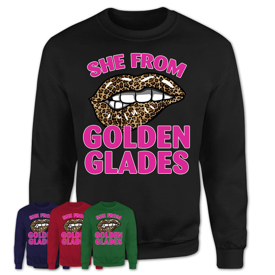 She From Golden Glades Florida Gift Cheetah Leopard Sexy Lips Shirt