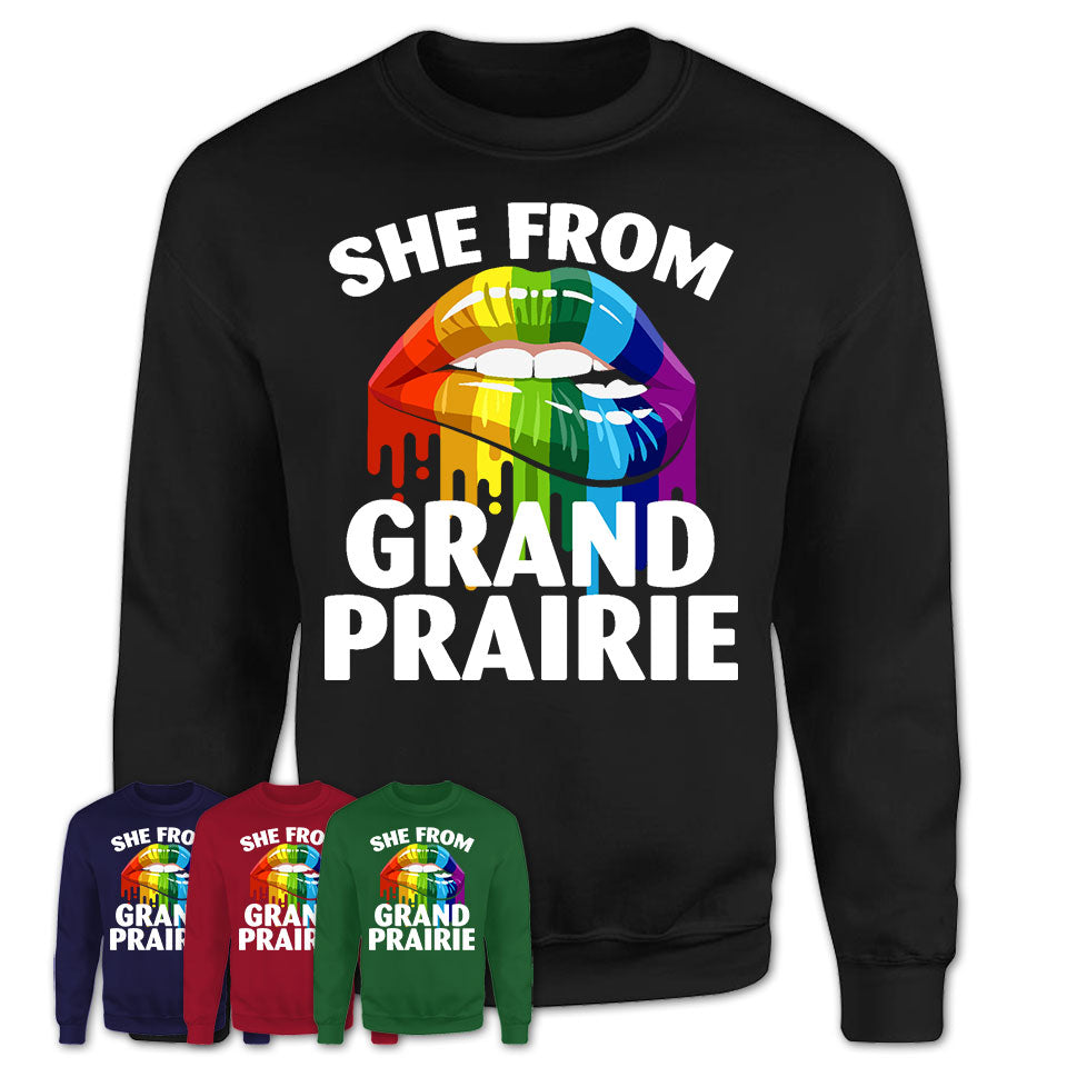 She From Grand Prairie Texas T-Shirt LGBT Pride Sexy Lips Gift Shirt