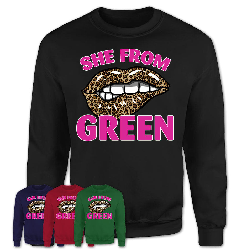 She From Green Ohio Gift Cheetah Leopard Sexy Lips Shirt