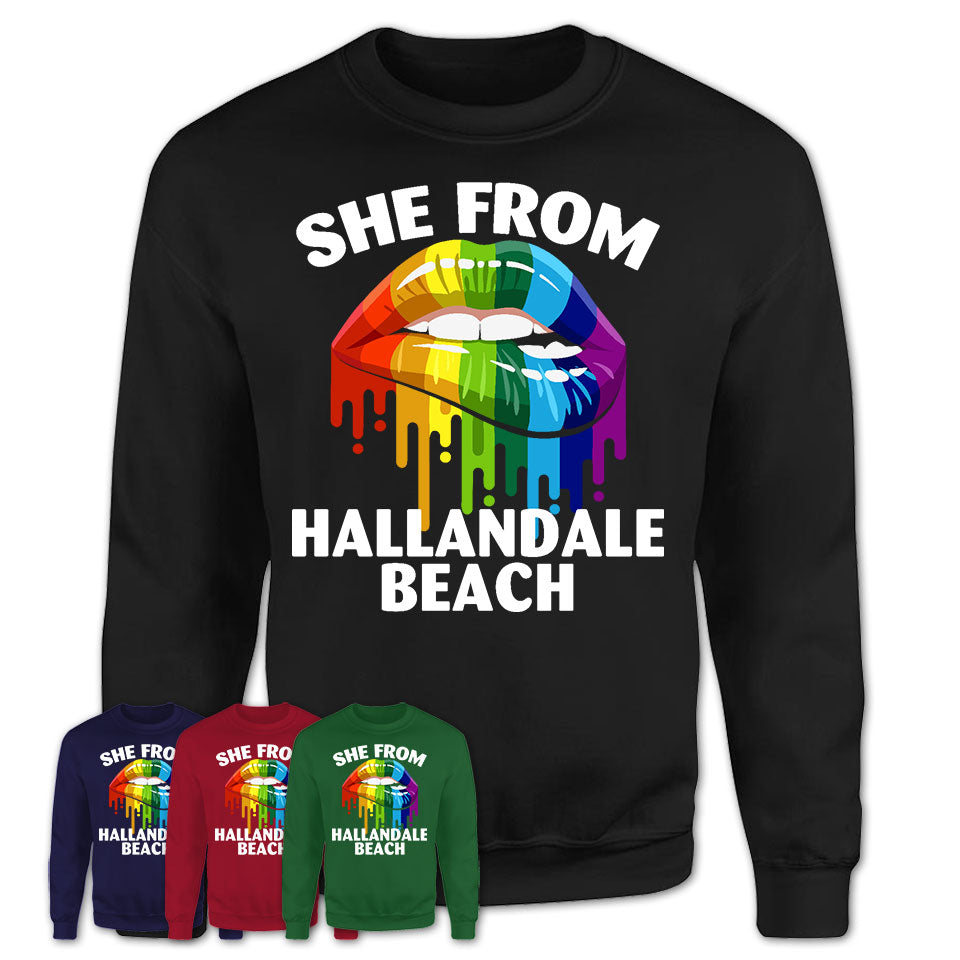 She From Hallandale Beach Florida T-Shirt LGBT Pride Sexy Lips Gift Shirt