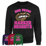 She From Harker Heights Texas Gift Cheetah Leopard Sexy Lips Shirt