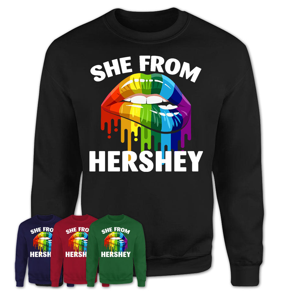 She From Hershey Pennsylvania T-Shirt LGBT Pride Sexy Lips Gift Shirt
