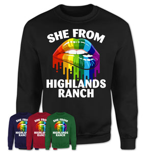 She From Highlands Ranch Colorado T-Shirt LGBT Pride Sexy Lips Gift Shirt