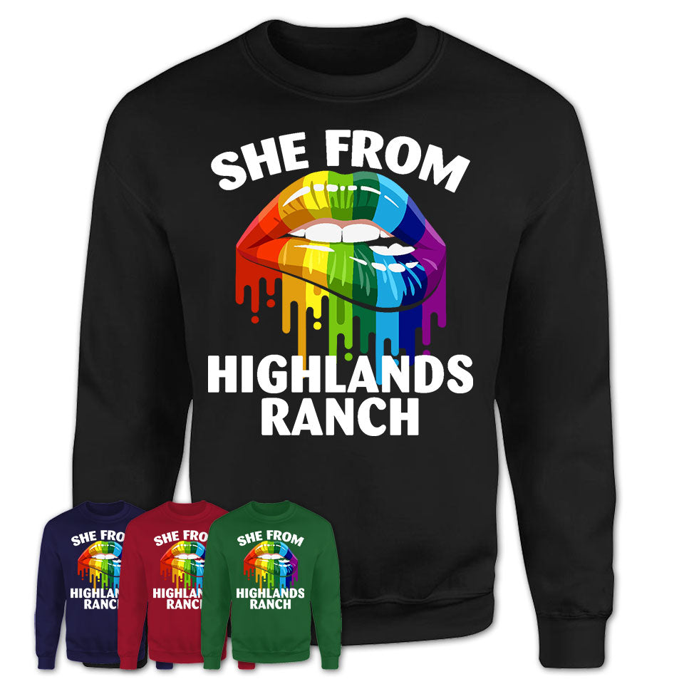 She From Highlands Ranch Colorado T-Shirt LGBT Pride Sexy Lips Gift Shirt
