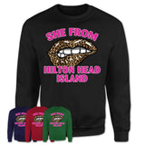 She From Hilton Head Island South Carolina Gift Cheetah Leopard Sexy Lips Shirt