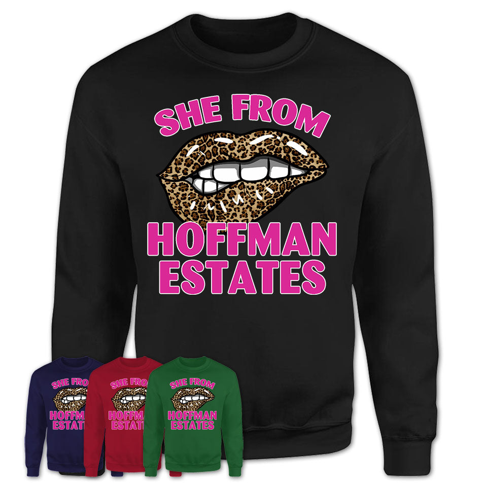 She From Hoffman Estates Illinois Gift Cheetah Leopard Sexy Lips Shirt