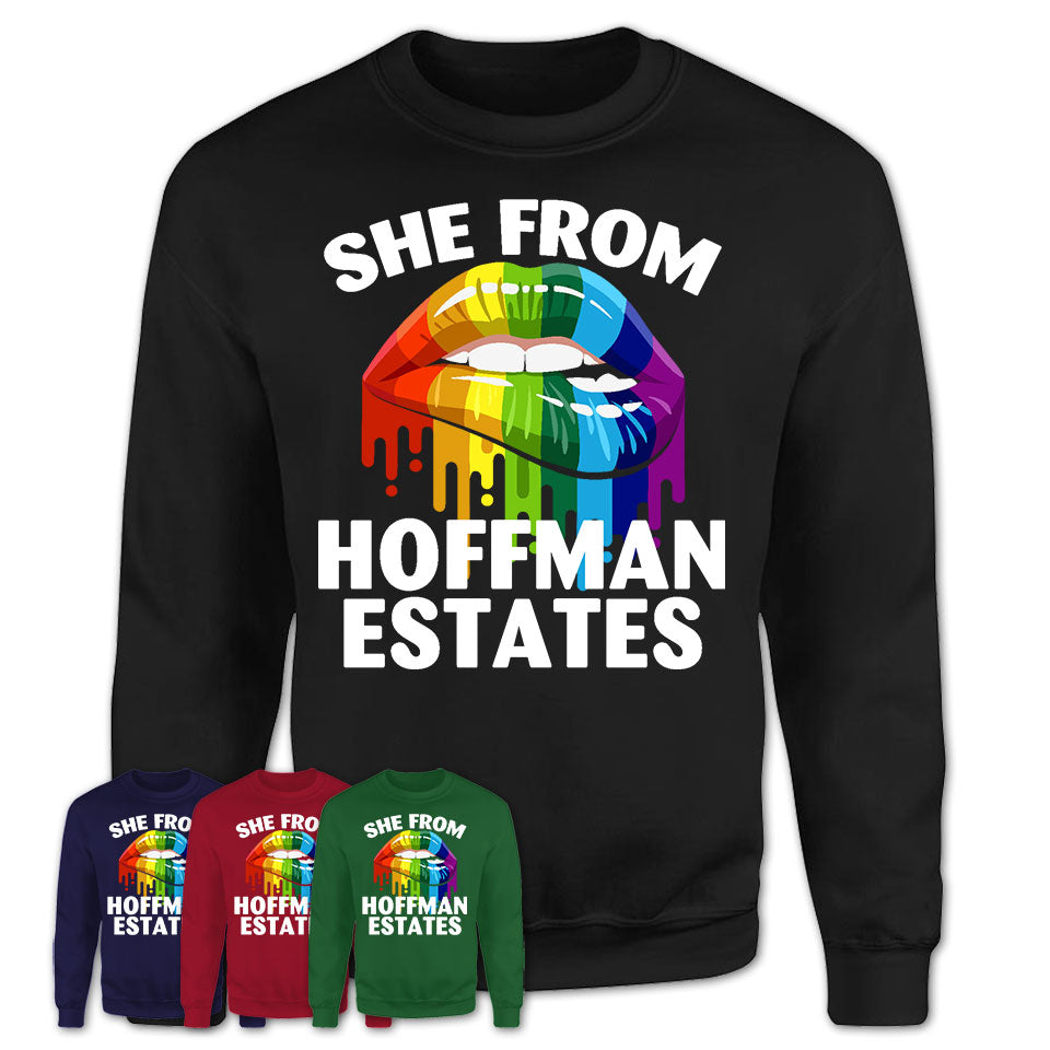 She From Hoffman Estates Illinois T-Shirt LGBT Pride Sexy Lips Gift Shirt