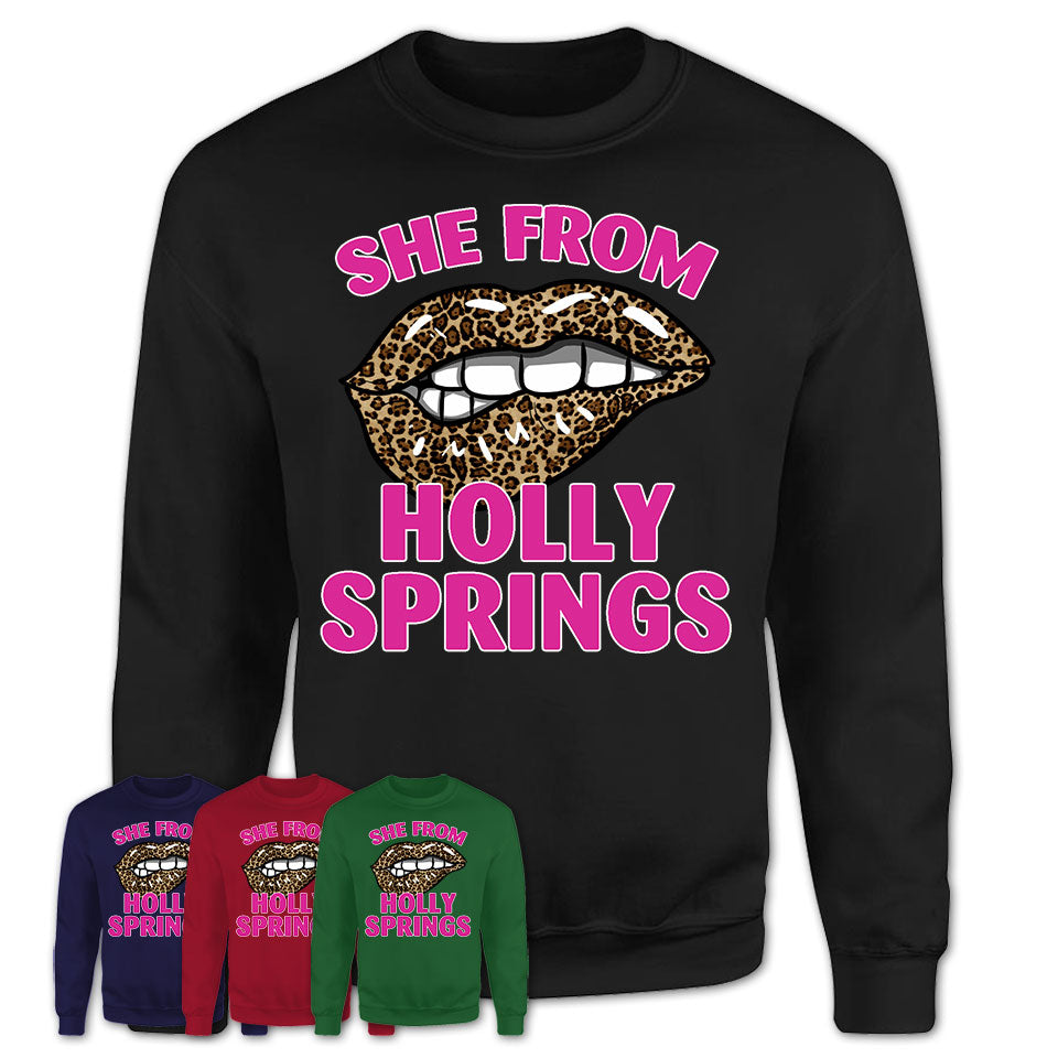 She From Holly Springs North Carolina Gift Cheetah Leopard Sexy Lips Shirt