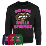 She From Holly Springs North Carolina Gift Cheetah Leopard Sexy Lips Shirt