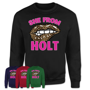 She From Holt Michigan Gift Cheetah Leopard Sexy Lips Shirt