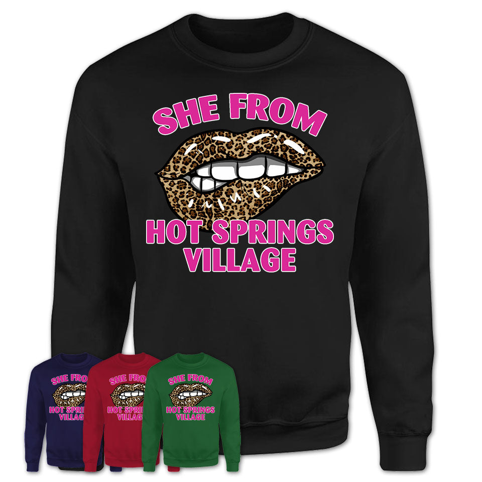 She From Hot Springs Village Arkansas Gift Cheetah Leopard Sexy Lips Shirt