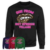 She From Hot Springs Village Arkansas Gift Cheetah Leopard Sexy Lips Shirt